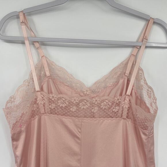 Vintage 70s Vanity Fair Babydoll Lace Slip Dress M Pastel Coquette Lace Bow USA - Picture 6 of 9